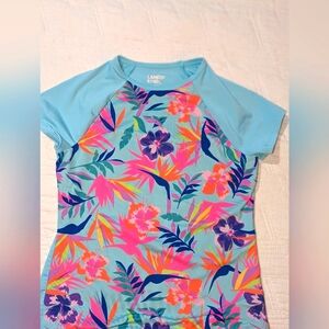 Lands' End Tropical Floral Rash Guard Short Sleeve